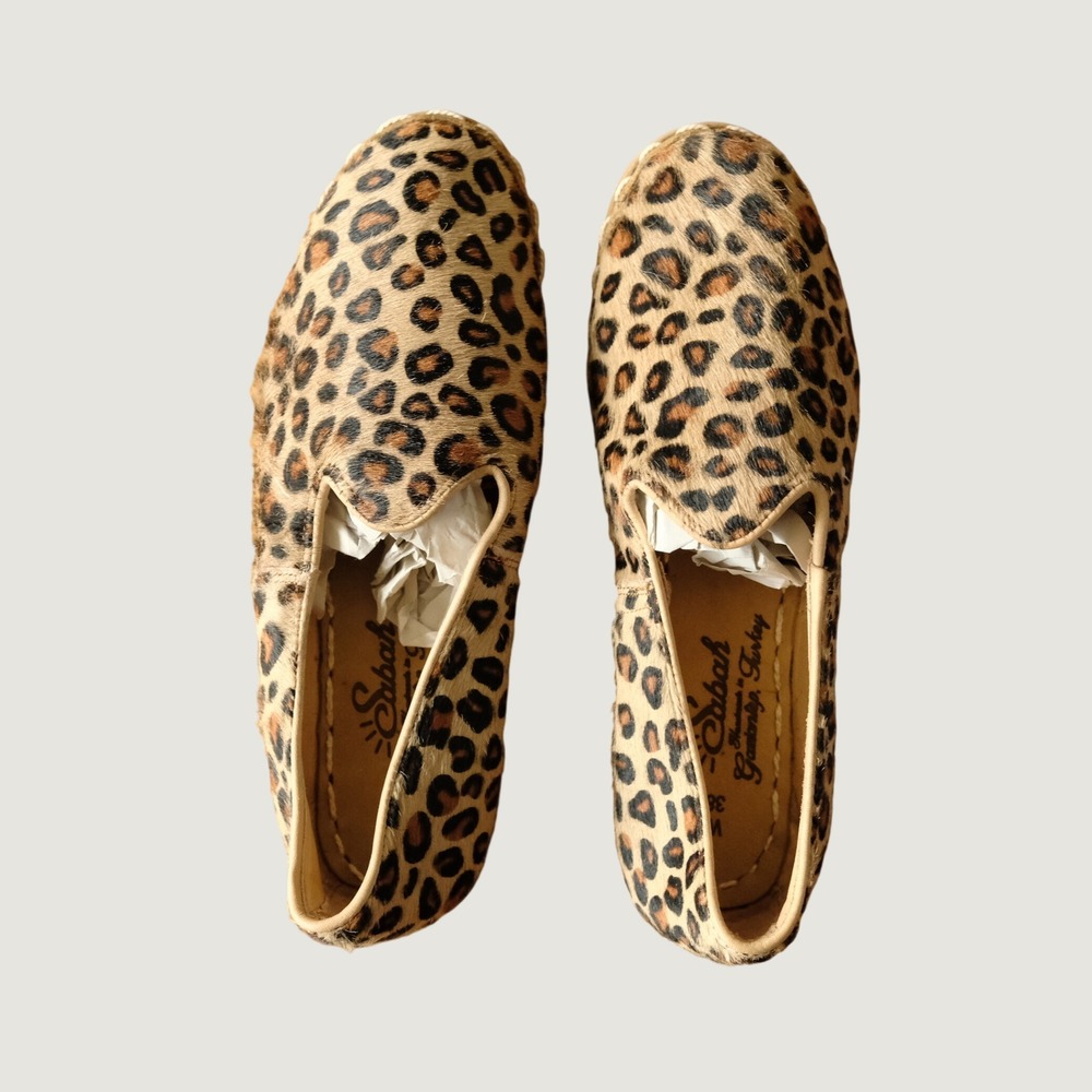 Sabah Loose Leopard Sabah Slip On Shoes Brown Tan Hair On Cow Leather US 7 38